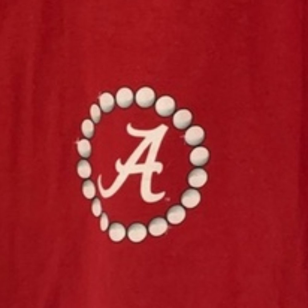 L Alabama T-shirt pearls preloved excellent BAMA girl Roll Tide crimson Viatran - Picture 2 of 7